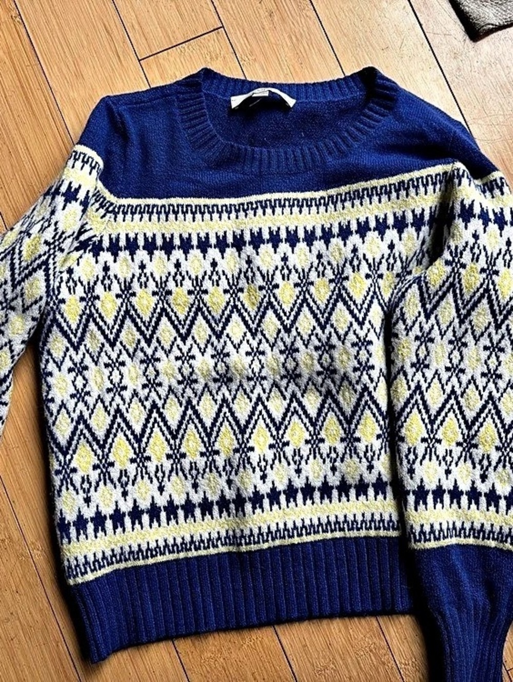 LOFT Fair Isle Crewneck Sweater Blue & White MP